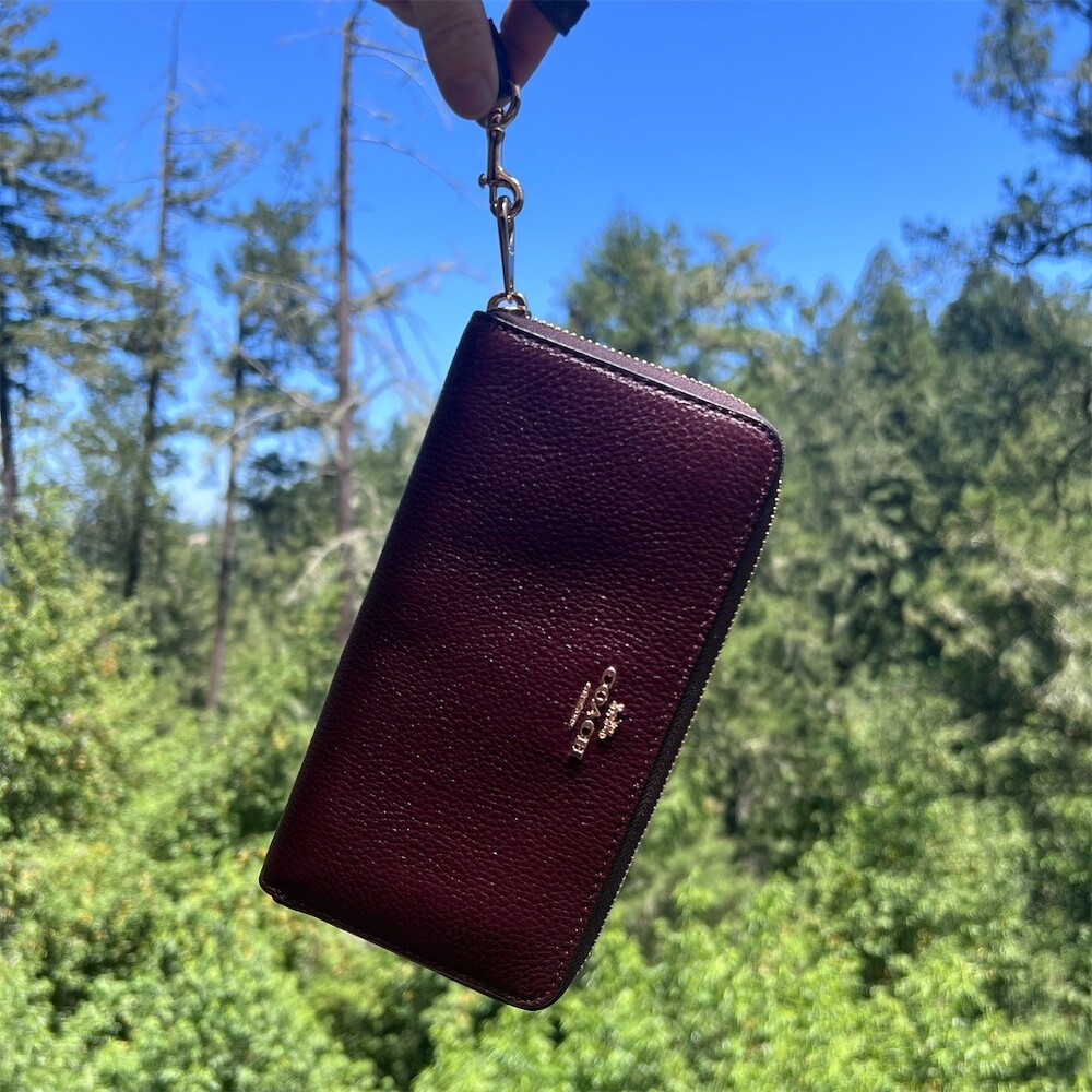 COACH Burgundy Long Zip-Around Pebble Leather Wallet Silver Hardware AUTHENTIC